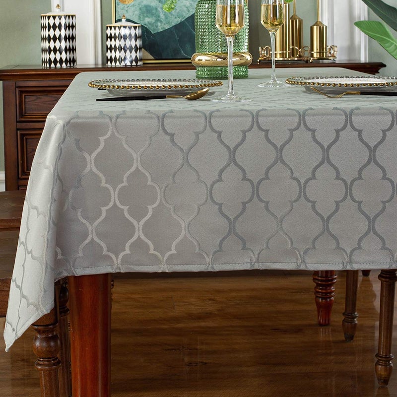 SASTYBALE Jacquard Tablecloth Flower Pattern Polyester Table Cloth Spill Proof Dust-Proof Wrinkle Resistant Table Cover for Kitchen Dining Tabletop Decoration (Rectangle/Oblong, 60" x 102" (8-10 Seats),Gray) - Image 1
